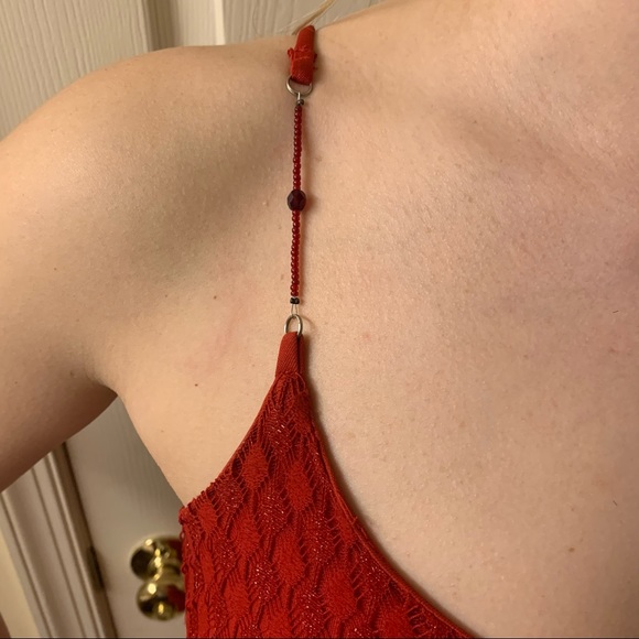 Spaghetti Strap - Knee Length Semi-Formal Red Dress - Picture 3 of 9